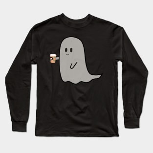 caffeinated little ghost with a to go cup of coffee - cute halloween Long Sleeve T-Shirt